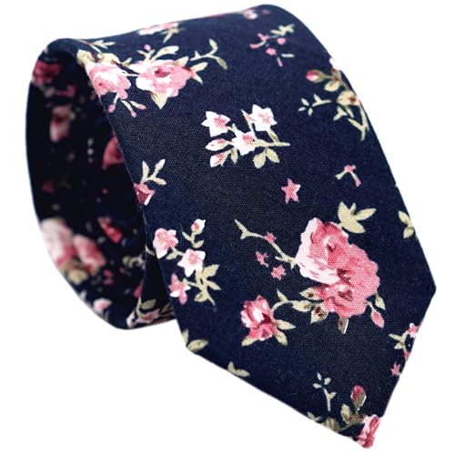 Image of BELLUNO Men's Cotton Floral Skinny Tie, 2.5 inch Width, with Gift Box