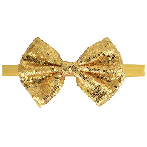 CÉLLOT 15pcs Baby Girl Headbands Sparkly Glitter Sequins 4" Big Hair Bows Ribbon Soft Stretchy Hair Bands for Infant Newborn and Toddlers