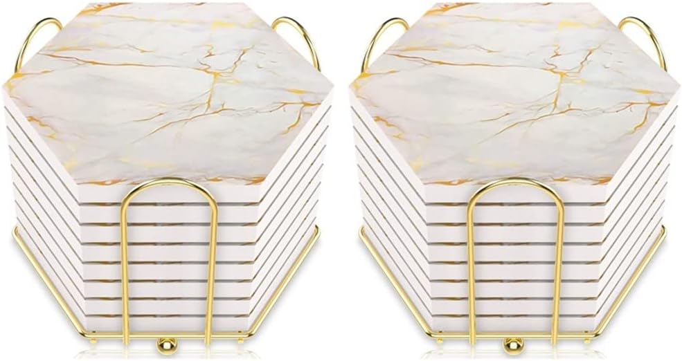 16Pcs Coasters For Drinks Absorbent With Holder Marble Ceramic Coaster Set Super Hot And Cold Drink