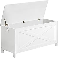 MAHANCRIS 39.4" White Retro Toy Chest Storage Bench with Safety Hinges, 220lb Capacity Entryway Organizer