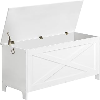 MAHANCRIS 39.4" White Retro Toy Chest Storage Bench with Safety Hinges, 220lb Capacity Entryway Organizer