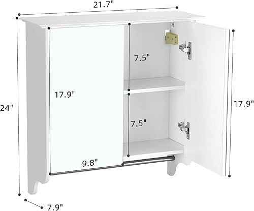 Miniatura 2 de SMOOL Botiquín de baño con 2 puertas de espejo y estante de torre armario de baño montado en la pared sobre el inodoro color blanco