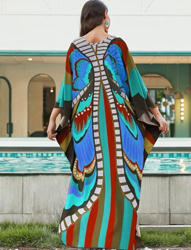 Image of KECVOT Kaftan Dresses for Women Plus Size Batwing Sleeve Caftans Long Bathing Suit Cover Up Maxi Beach Dress Loungewear