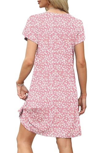 Image of OFEEFAN Womens Summer Dresses 2026 Tulip Petal Short Sleeve V Neck Loose Swing Sundresses with Pockets Plain /Print