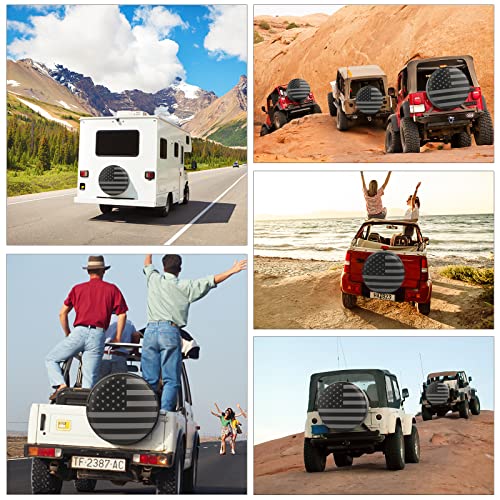 Image of Spare Tire Cover for RV Trailer, Waterproof Leather Wheel Cover with American USA Flag, Camper Spare Tire Cover Fit for Jeep Wrangler Rv SUV Truck Travel Trailer 16 inch