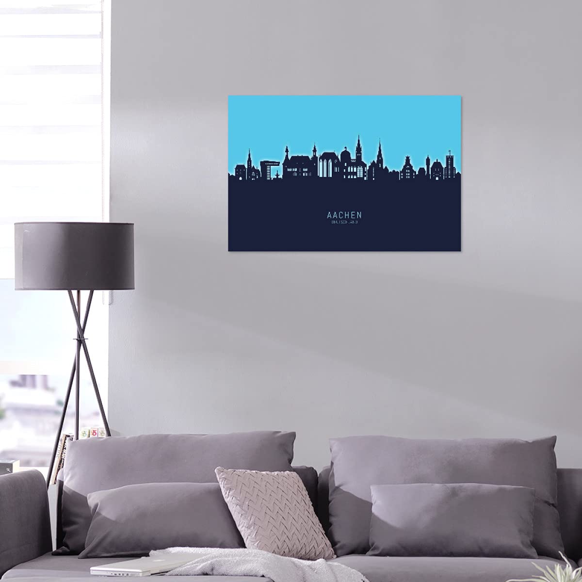 artboxONE Alu-Print 90x60 cm Aachen Germany Skyline Glow Blue von Künstler Michael Tompsett