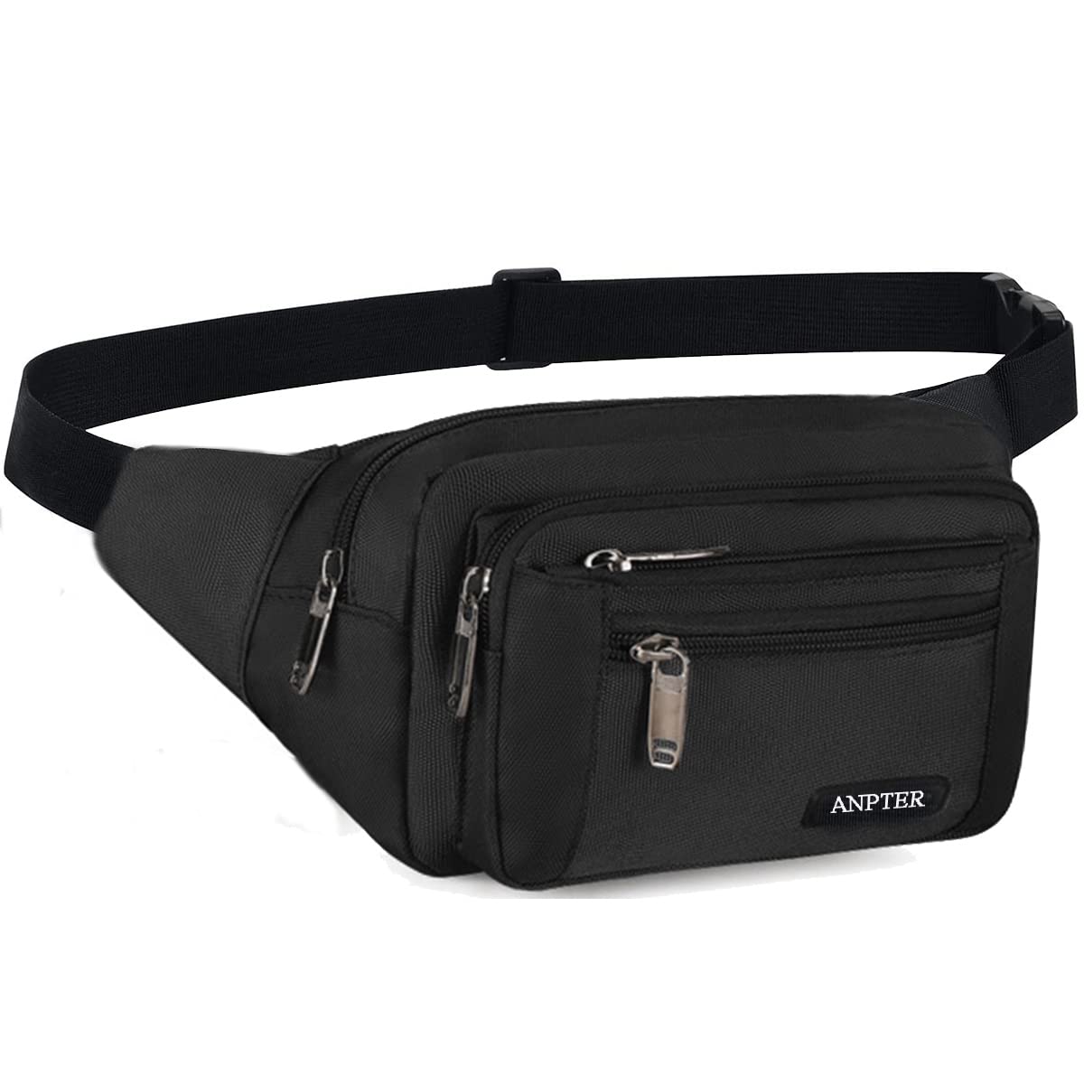 Riñoneras Mujer Hombre Multifuncional con 5 Bolsillos con Cremallera Riñonera Running Impermeable Ajustable Grande Capacidad para Senderismo Correr Compras Caminar Ciclismo(Negro)