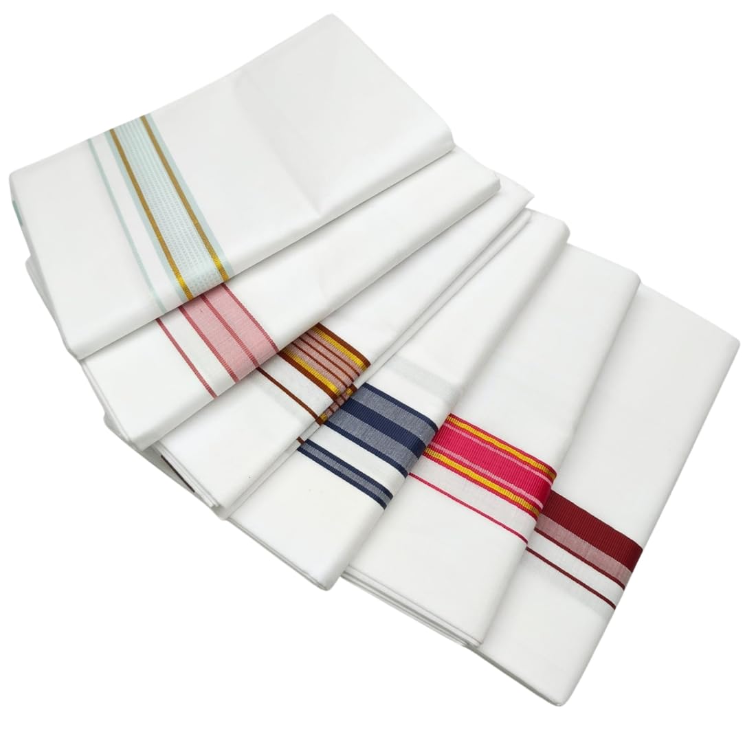 yadadri Shri Bhargavas|White Traditional Soft Cotton Lungi (2.0 Mtrs) with coloured Borders pack of 2 lungis (Assorted colours)-picture-52