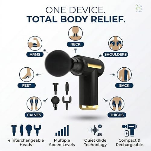 Image of KLEN Pulse Gun Massager Rechargeable Handheld Percussion Massage Machine For Full Body Pain Relief, Muscle Relaxation, Neck, Shoulder, Back, Foot & Travel Use (6 Speed intensity)