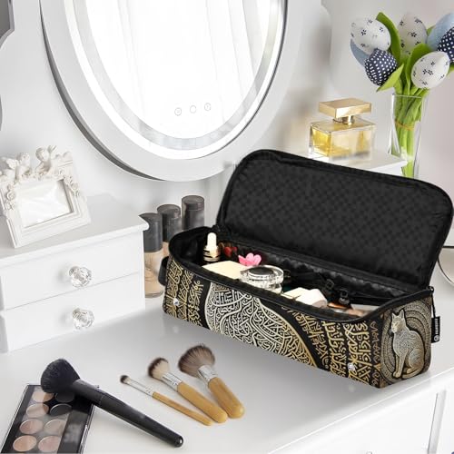 Organizador de herramientas para cabello 2 en 1 con tapete resistente al calor y cierre con cremallera, impermeable, para planchas, rizadores y alisadores, con arte de gato y caligrafía árabe dorada miniatura 7