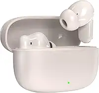 Fone De Ouvido Bluetooth Sem Fio 5.3 Compatível iPhone Android, Modo de Fone Ouvido único e Dois Com Microfone, 360 Estéreo Graves Potentes Para Trabalho Academia Corrida Musica Jogo e Game, Bege