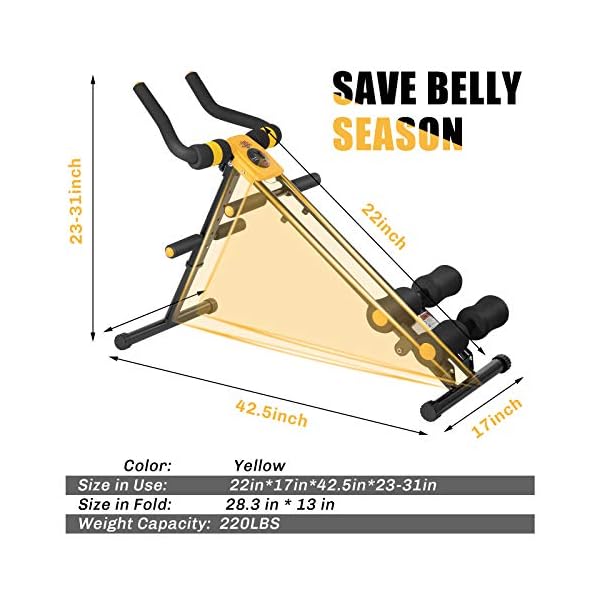 Core & Abdominal Trainers, Ab Machine Exercise Equipment for Home Gym, Strength Training Ab Cruncher Foldable Fitness Equipment, Whole Body Workout Machine for Leg, Thighs, Buttocks Shaper (Yellow)
