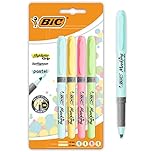 BIC Highlighters Pastel Colours - Grip Highlighter Pens Multipack - Stationery Supplies Pack of 4