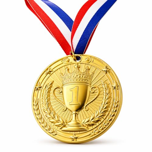 3 Inch Gold First Place Medal with Ribbon Heavyweight 90g Award Medal for Winners 1st Place Trophy Medal for Sports School Competitions Games Classroom Rewards & Events (Gold Medal(1st Place))