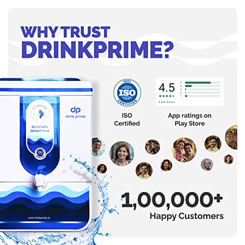 Image of DrinkPrime IoT-Enabled, RO Water Purifier for Home +UV+UF | 2-YEAR FREE Service+Filter Changes+Relocation | Suitable for Borewell,Tanker,Municipal Water | 8L Storage | 6-Stage Filtration