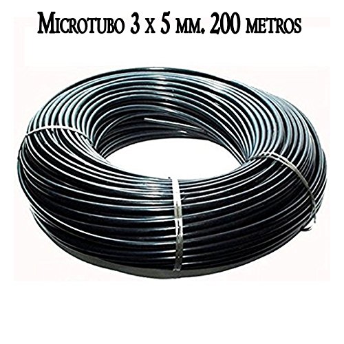 MICROTUBO Flexible 3 x 5 mm. Bobina 200 METROS. Tubo de color NEGRO. Tubería utilizada para riego por goteo. Tuberia de alta calidad fabricada en España