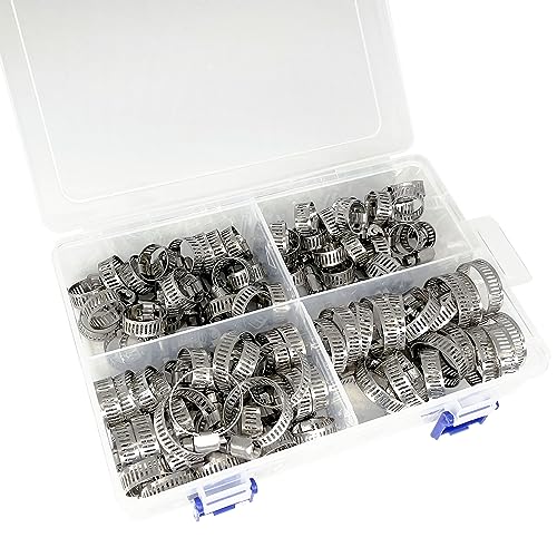 100 Pièces Collier de Serrage Inox 304, Kit Assortiment 6-25mm Collier Serrage Réglable (4 Tailles), Collier Serrage Tuyau Métallique pour Plomberie, Durite...