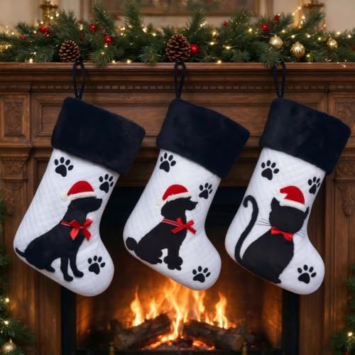 ETERAMUS Dog Christmas Stocking 20" with Black Doggy Paw for Pets Dogs Xmas Decor (Black Dog) - image 6