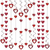 Contenu de I'ensemble: Vous recevrez un ensemble de tourbillon suspendu forme coeur rouge décoration kit, comprenant 10 pièces de grands cœurs creux pailletés, 10 grands cœurs creux avec motifs réguliers, 7 cordes rouges de 2.9 m, 10 pièces de petits cœurs solides pailletés, 10 petits cœurs pleins avec motifs réguliers, 20 spirales simples rouges et boutons-pression, et 3 guirlande pendante rouge en paillettes cœur(12 cœurs de tailles différentes par bande).