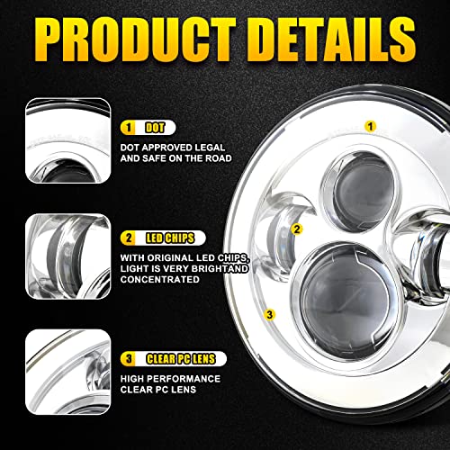 Image of Dot Approved 7Inch Chrome LED Headlight with Mounting Bracket Compatible with Motorcycle Tour,FLD,Softail Heritage,Street Glide,Road King,Electra Glide,Yamaha V-Star Road Star Wrangler