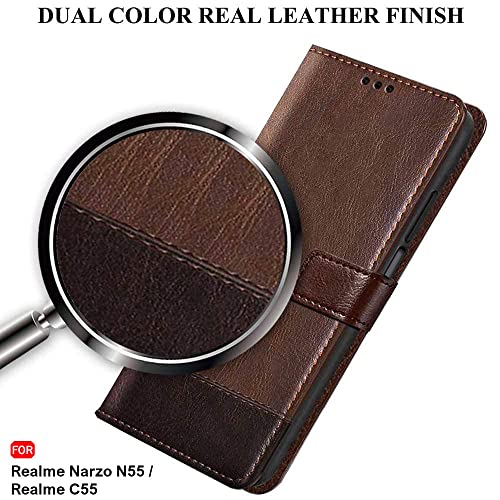 Image of TheGiftKart Flip Back Cover Case for Realme Narzo N55 / Realme C55 | Dual-Color Leather Finish | Inbuilt Stand & Pockets | Wallet Style Flip Case for Realme Narzo N55 / Realme C55 (Brown & Coffee)