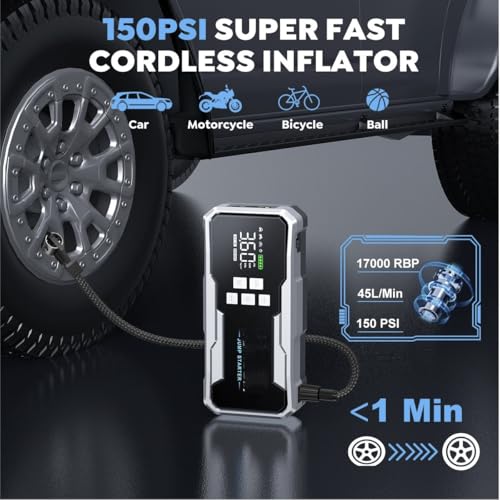 Image of LRSA Car Jump Starter 7000A Peak, 26800mAh Capacity, Up to All Gas and 10.0L Diesel /Petrol Engine, USB Quick Charge 3.0, LED Light, EC-5 Output. (B10)