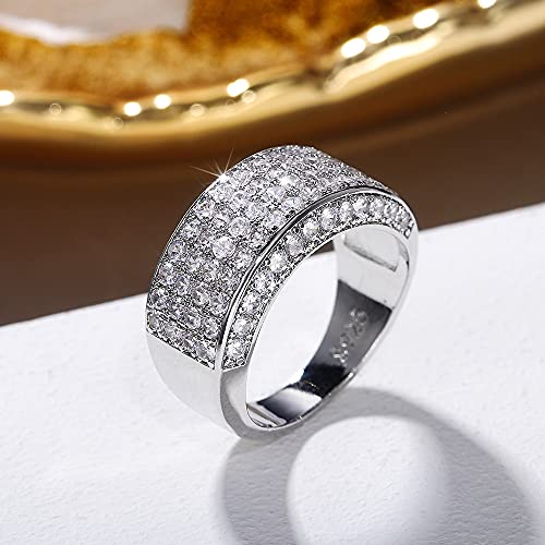 925 Sterling Silver Shiny Full Diamond Gemstone Ring Cubic Zirconia Rings CZ Diamond Multi Row Ring Eternity Engagement Wedding Band Ring for Women (US Code 8)