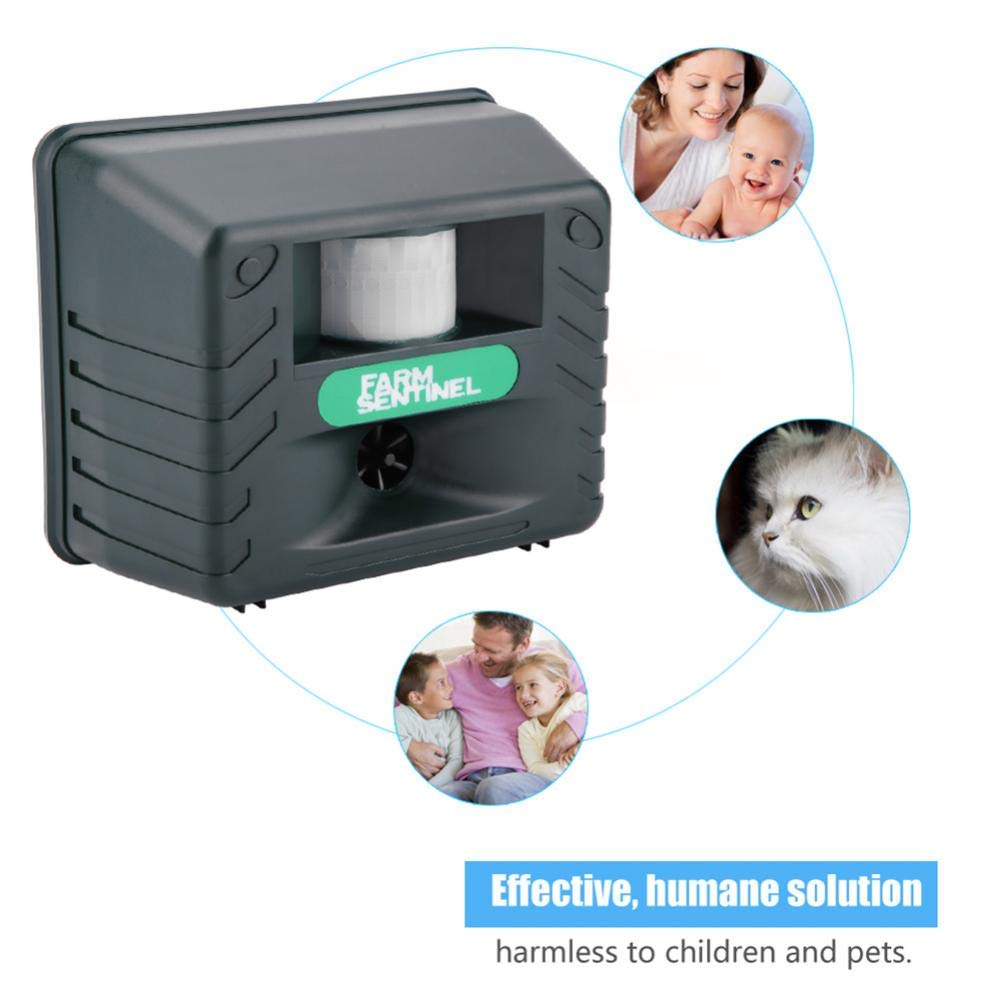Control ultrasónico de Animales para Exteriores, Repelente electrónico de plagas de 4 Sonidos de Alarma con Sensor infrarrojo para Aves, Animales Salvajes(EU Plug 220V)