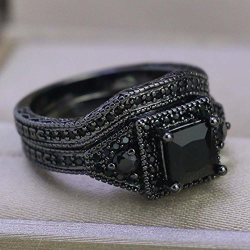 Couple Ring Bridal Set His Hers Black Gold Plated CZ Stainless Steel Wedding Ring Band Set4