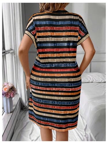 Image of SOLY HUX Women's Plus Size Summer Dresses Short Sleeve Striped Sundress V Neck Beach Vacation Short Dress