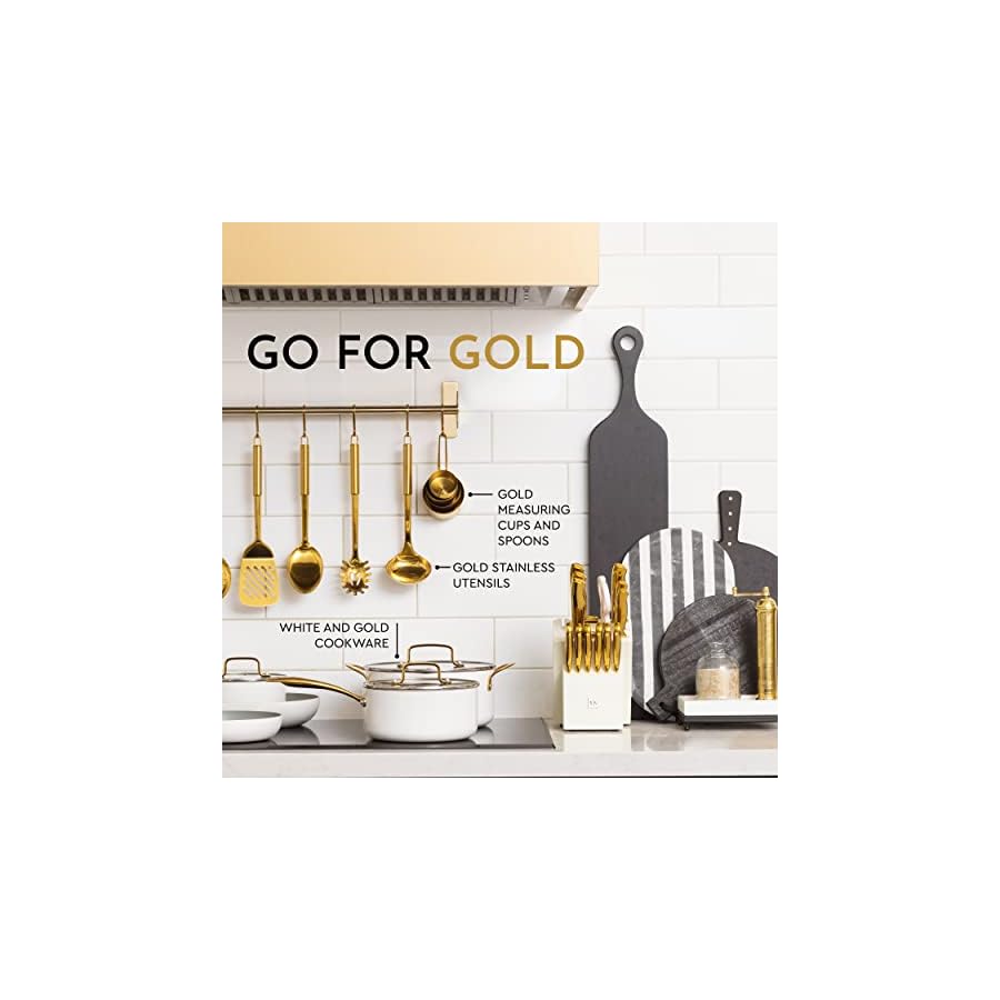 White-and-Gold-Knife-Set-with-Sharpener-14PC-Self-Sharpening-Knife-Block-Set-Includes-Luxurious-Full-Tang-Gold-Knives-and-White-Knife-Block-White-and-Gold-Kitchen-Accessories-Gold-Kitchen-Decor STYLED SETTINGS White and Gold Knife Set with Sharpener -14PC Self Sharpening Knife Block Set Includes Luxurious Full Tang Knives and White Knife Block - White and Gold Kitchen Decor Accessories