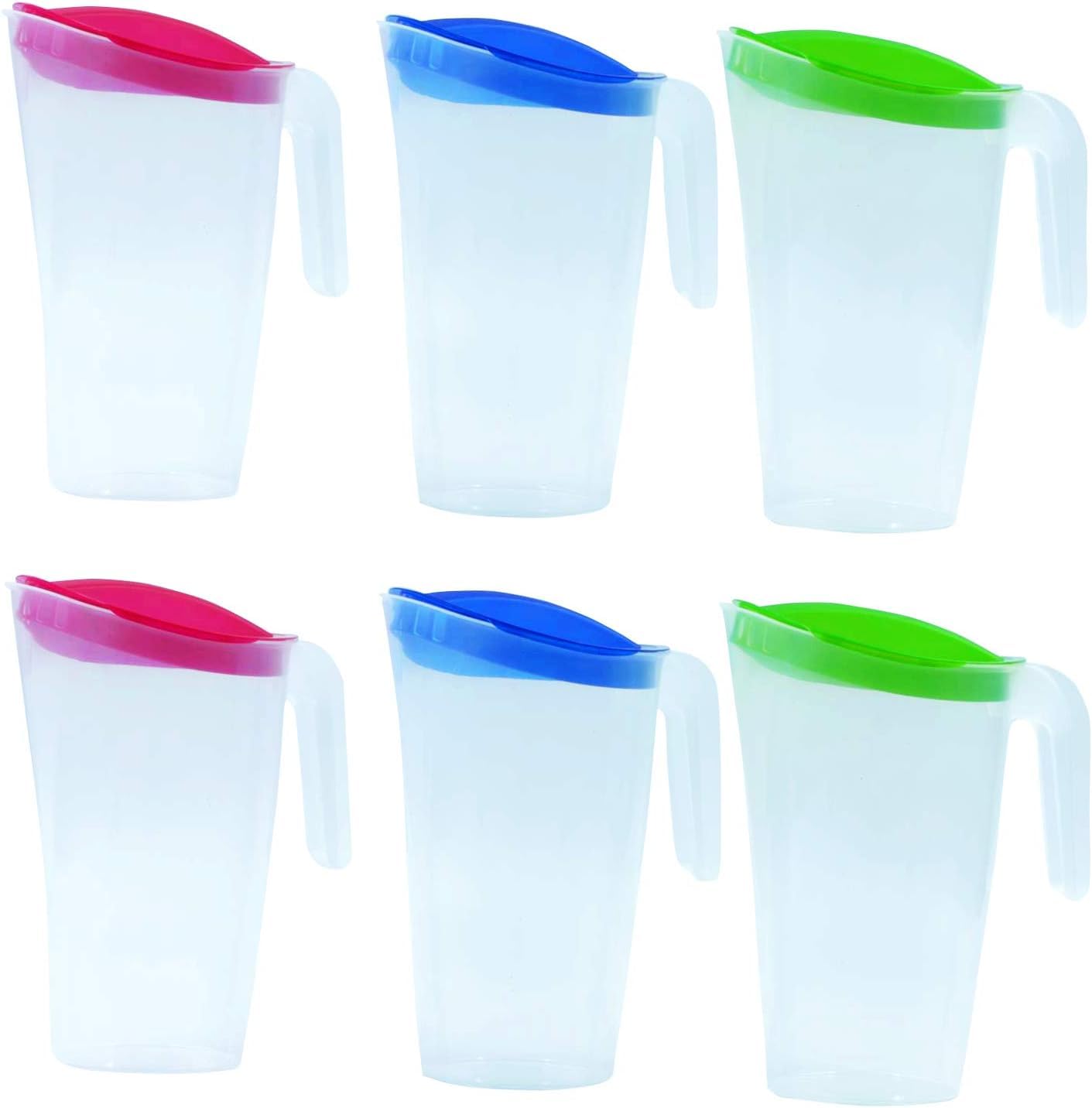 Home Line brocca per succo 1,75 L – Bricco per acqua con coperchio fisso – Bricco per bevande con antigoccia esterno – Caraffa per acqua per frigorifero – Dispenser di succo. 6er Set (Blau, Grün, Rot)
