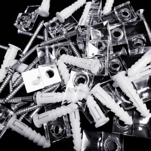 Image of Jeffbaubl 25-Pack Mirror Holder Clips Kit - Clear Plastic, Screw Mount, Frameless, 1 /4 inch Thick