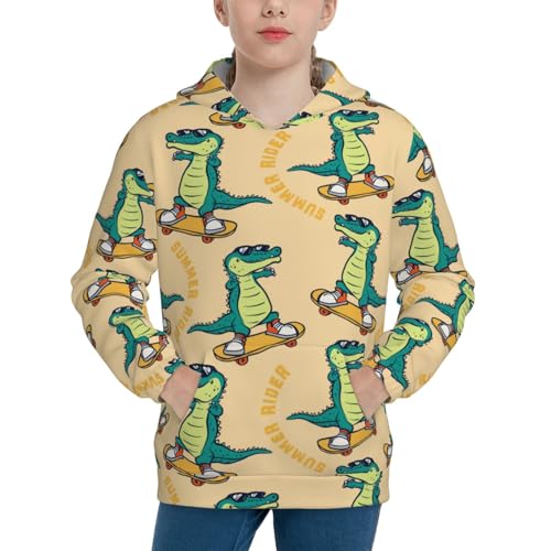 Cartoon Crocodile Skateboard Kids Pullover Hoodies Boys Sweatshirts Girls Athletic Clothes with Pocket