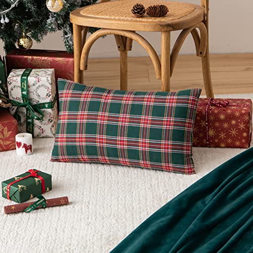 Image of AQOTHES Christmas Plaid Decorative Throw Pillow Covers Green Red 12x20