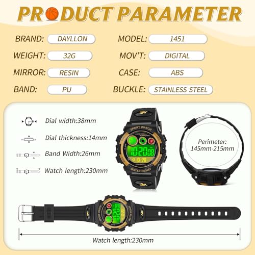 Image of Dayllon Kids Digital Watch,Boys Digital Outdoor Sport Waterproof Watch,with Calendar 12 /24H Alarm 7 Colorful Backlight Stopwatch Wristwatch for 3-15 Years Old