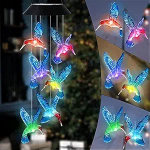The Home Remedy Humming Bird Solar Power Outdoor Wind Chime | Home & Balcony Decoration | Gift Item | Feng Shui | Waterproof | Positive Energy Items For Home | Blue