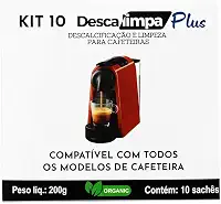 DESCALIMPAPLUS 10X Descalcificante Natural Cafeteira Tres Corações Oster Saeco Phillips Todos os Modelos Limpeza Eficiente Kit com 10 Sachês em Pó 20g Cada