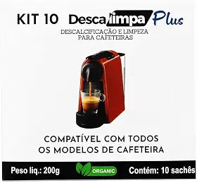 DESCALIMPAPLUS 10X Descalcificante Natural Cafeteira Tres Corações Oster Saeco Phillips Todos os Modelos Limpeza Eficiente Kit com 10 Sachês em Pó 20g Cada