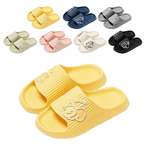 Hoomall Pantoufles De chat Claquettes Femmes Hommes Ultra Doux Claquettes de Douche Bain Antidérapante Confortable Chaussures Chaussons de Maison Piscine Plage Intérieur Slides Eté(Jaune,38/39 EU)