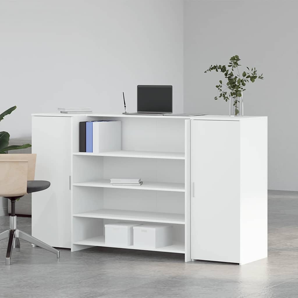 Bancone per ricevimento, in legno bianco, 180 x 50 x 103,5 cm, con spazio e ripiano, ufficio, casa, reception, segretario, posto di lavoro, piano di lavoro, durevole, versatile