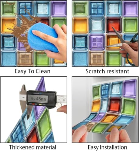 Image of Moroccan Tile Stickers | Waterproof Self Adhesive Peel & Stick Tile Decals for Kitchen Backsplash, Bathroom Wall, Floor, Furniture & Glass (4x4 Inch, Design 46)