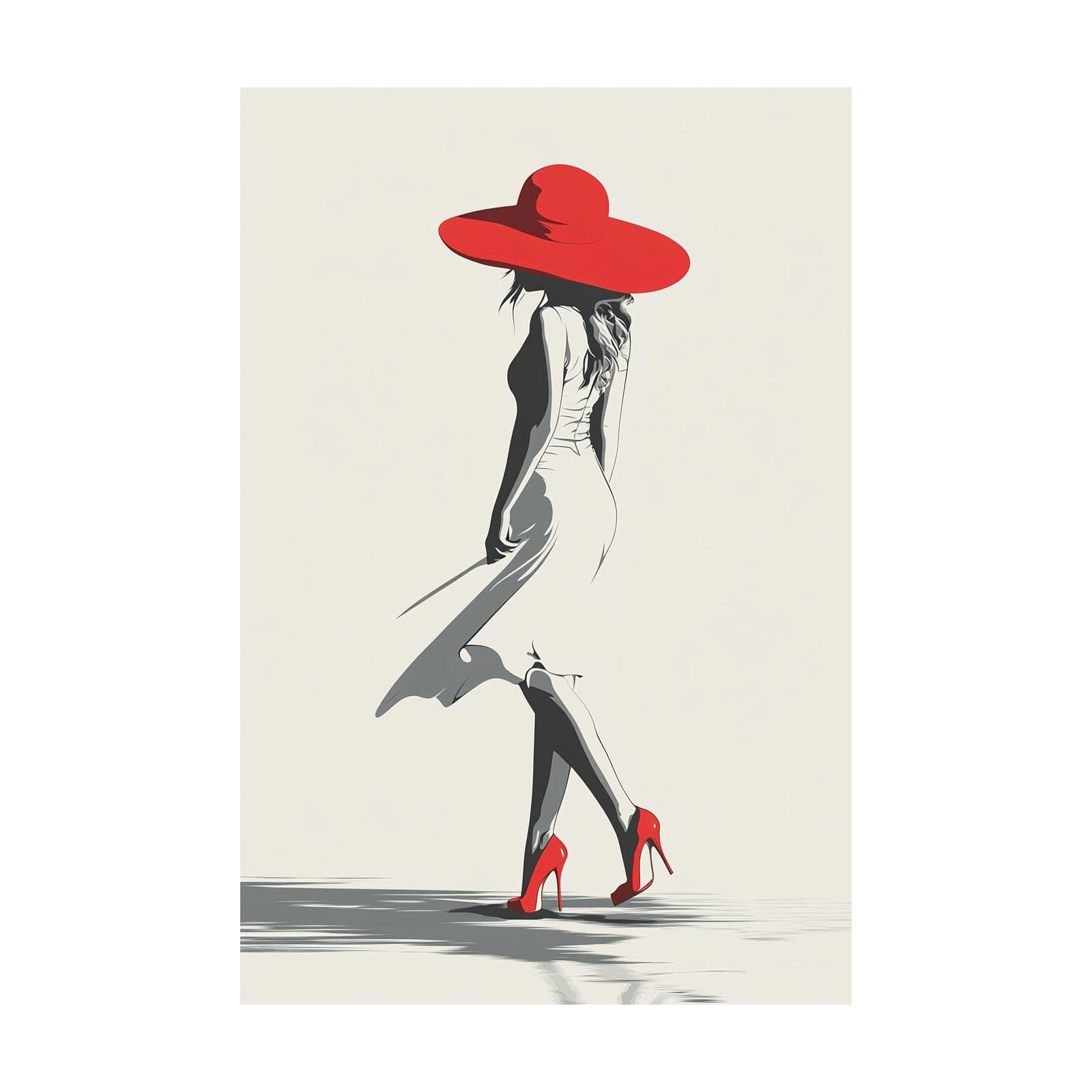 TERUEA Vintage Bathroom Wall Art - Red Hat Heels Woman Silhouette Vintage Humor Wall Poster for Bathroom Toilet Decor(Red)-40x60cm Unframed