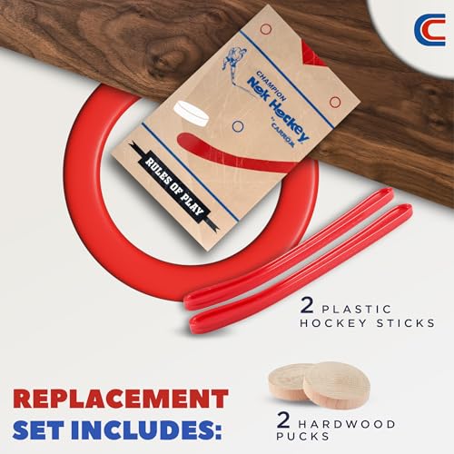 Image of Carrom Champion Nok Hockey Game Equipment Set - Includes 2 Sticks and 2 Wood Pucks - Extra Accessories for Board Games for Adults & Children