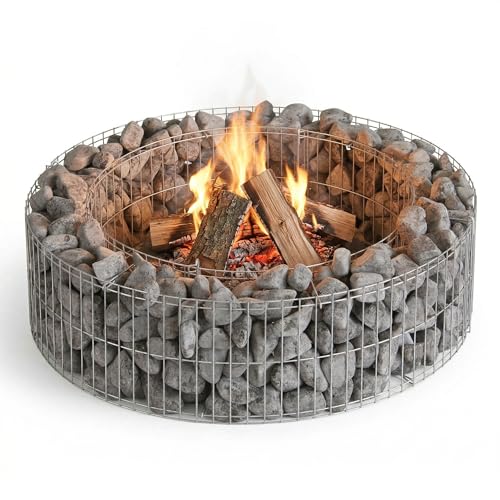 bellissa - Gabione-Feuerstelle (Ø 73 cm, H 21 cm) für Garten & Terrasse – Feuerstelle Outdoor aus Gabionengitter – geeignet für Feuerschale, Feuertonne oder Feuerkorb