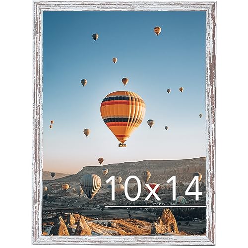 Image of JCJMY 10x14 inch Picture Frame, Horizontal and Vertical Formats for Wall Hanging, 10 x 14 Wall Gallery Poster Photo Frame with Shatter Resistant Plexiglass,Rustic White