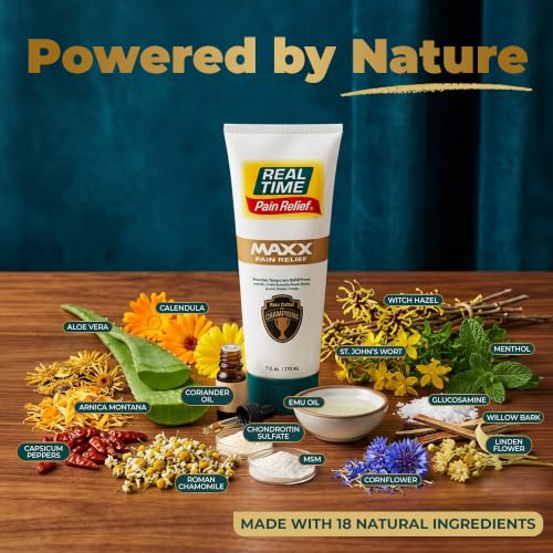 Image of Real Time Pain Relief MAXX 4oz Tube | 18 Natural Ingredients: Arnica, Menthol & Peppermint | Maximum Strength Muscle Pain Relief Lotion for Arthritis, Hands, Ankles, Back, Shoulders, Knees & Joints
