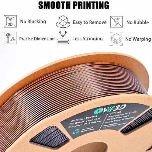Image of OVV3D Silk PLA Filament 1.75mm, Dual Color PLA Filament 3D Printer Filament, Black Orange Multicolor 3D Printing Filament + /-0.02mm, Halloween Filament 1kg /2.2lb