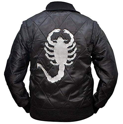 SKY-SELLER Mens Motorcycle Drive Gosling Scorpion Logo Black Bomber Satin Jacket - Lightweight Jacket For Men 4XL Plus Size