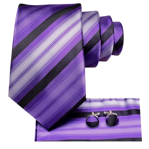 Image of Dubulle Mens Tie Set Solid Paisley Silk Striped Necktie for Men with Cufflinks Tie and Pocket Square
